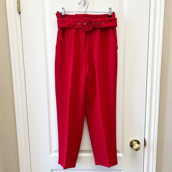 Topshop High Waisted Ayla Red Trouser Pants Ankle Cropped Size 4 - Picture 3 of 14